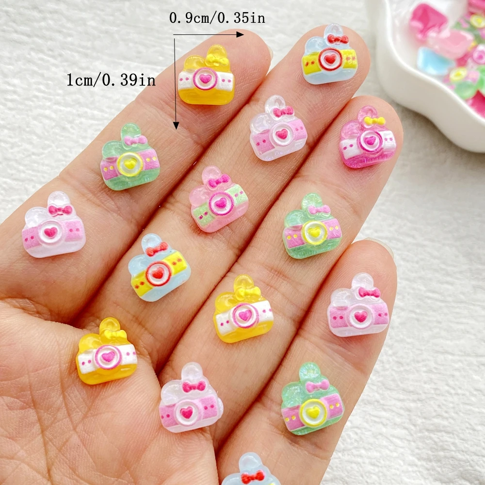 50pcs Resin Mini Colorful Cute Cartoon Rabbit Camera Figurine Flatback Stone Nail Art Scrapbook DIY Crafts