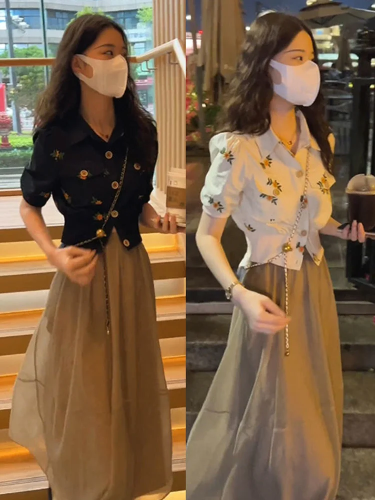 

Летний новый комплект из топа и юбки миди с принтом в стиле интернет-селебрити, женский модный костюм