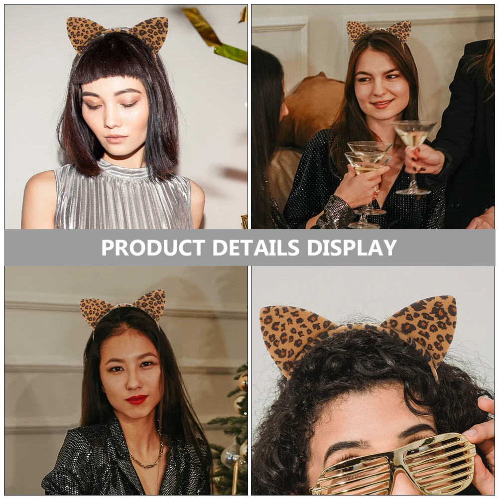 

10 Pcs Leopard Headband Cat Ear Headbands Cheetah Hello Kitten Hair Animal Halloween Carnival Women's Fashion Clothing