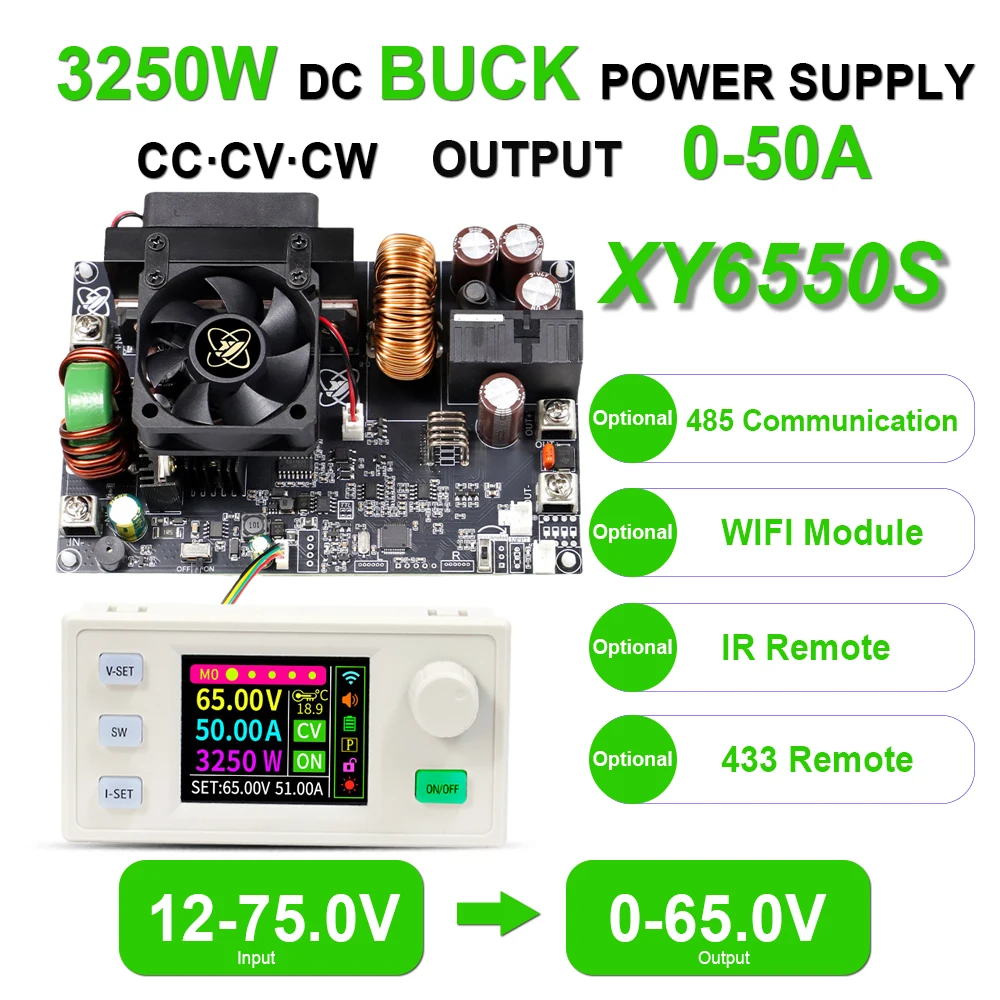 XY6550S 3250W 50A CNC Buck Power Supply Direct Current Stabilized Voltage Constant Voltage and Current Step-down Module MPPT