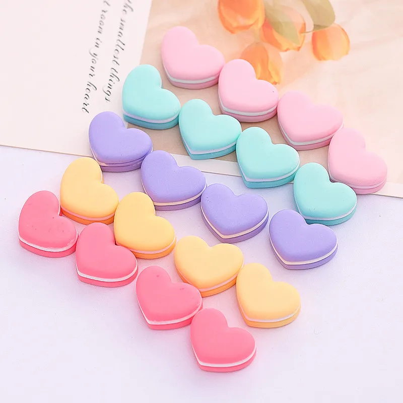 10pc Heart Macaron Mini Fake Food Cake Candy Decoration Resin Craft Decor Miniature Fairy Garden Ornament DIY