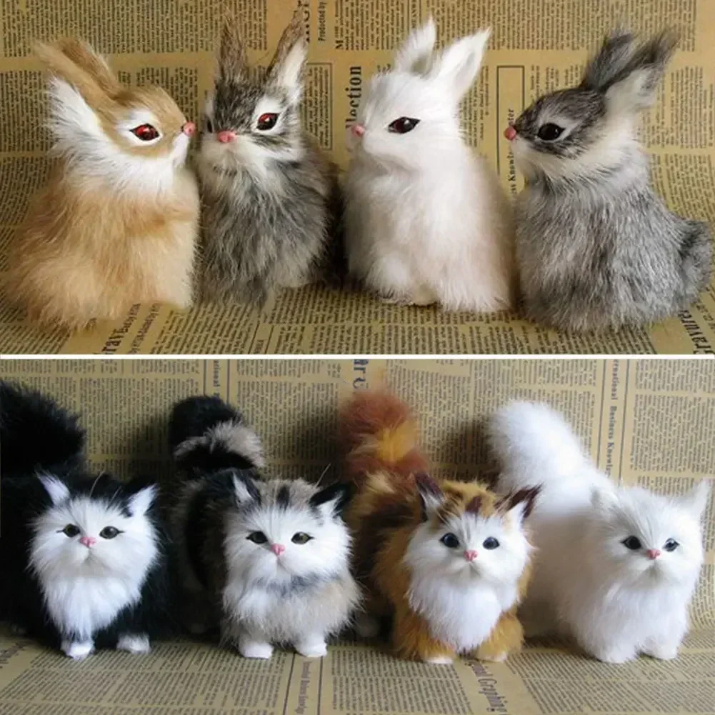 Simulation Fox Rabbit Owl Cat Furs Squatting Model Home Decoration Animal World with Static Action Figures Decor Ornaments Gift