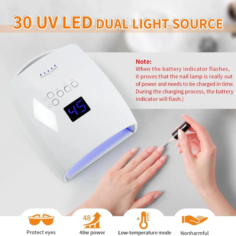 Lámpara LED UV de 48W para uñas de Gel, recargable, con ajuste de temporizador, mango portátil profesional, para curado de uñas