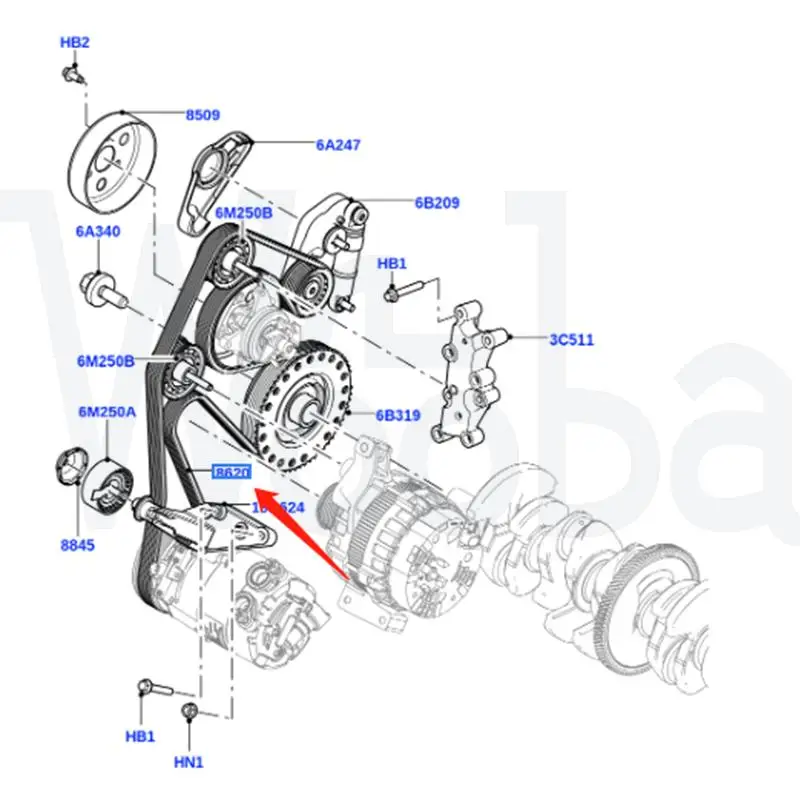 Wooba High Quality  LR066153 LR028851 1 pcs Drive Belt For Land Rover Discovery Sport 2015-2017 Range Rover Evoque 2012-2017