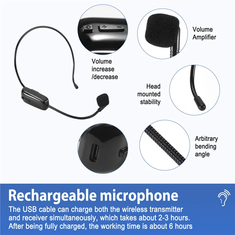 B24B جديد 2 في 1 يده UHF ميكروفون لاسلكي المهنية رئيس ارتداء هيئة التصنيع العسكري حجم مكبر للصوت لتعليم الكلام #5