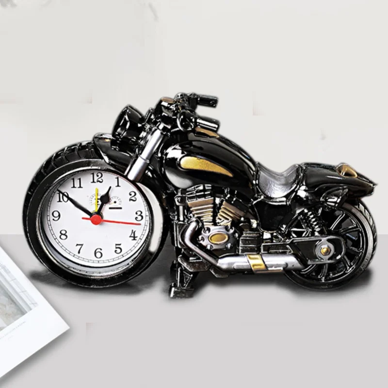 Motorcycle Alarm Clock Plastic Quartz Movement Battery Operated Vintage Desk Clock For Home Dorm Office Shelf Decoration