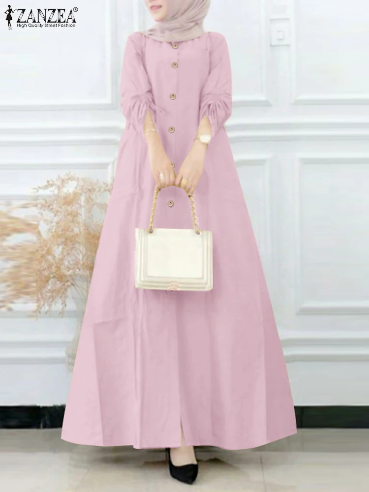 

ZANZEA Elegant 3/4 Sleeve Maxi Dress Muslim Abaya Eid Mubarek Robe Women Oversize Sundress Fashion Loose A Line Vestidos 2024