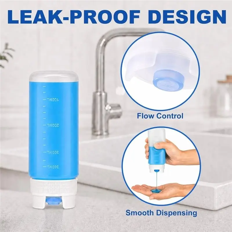 ABVG-Leak-Proof 12 Oz Dish Soap Squeeze Bottle, 3 Pack Refillable Inversion Bottle, Food-Grade PE For Kitchen& Bathroom Countert