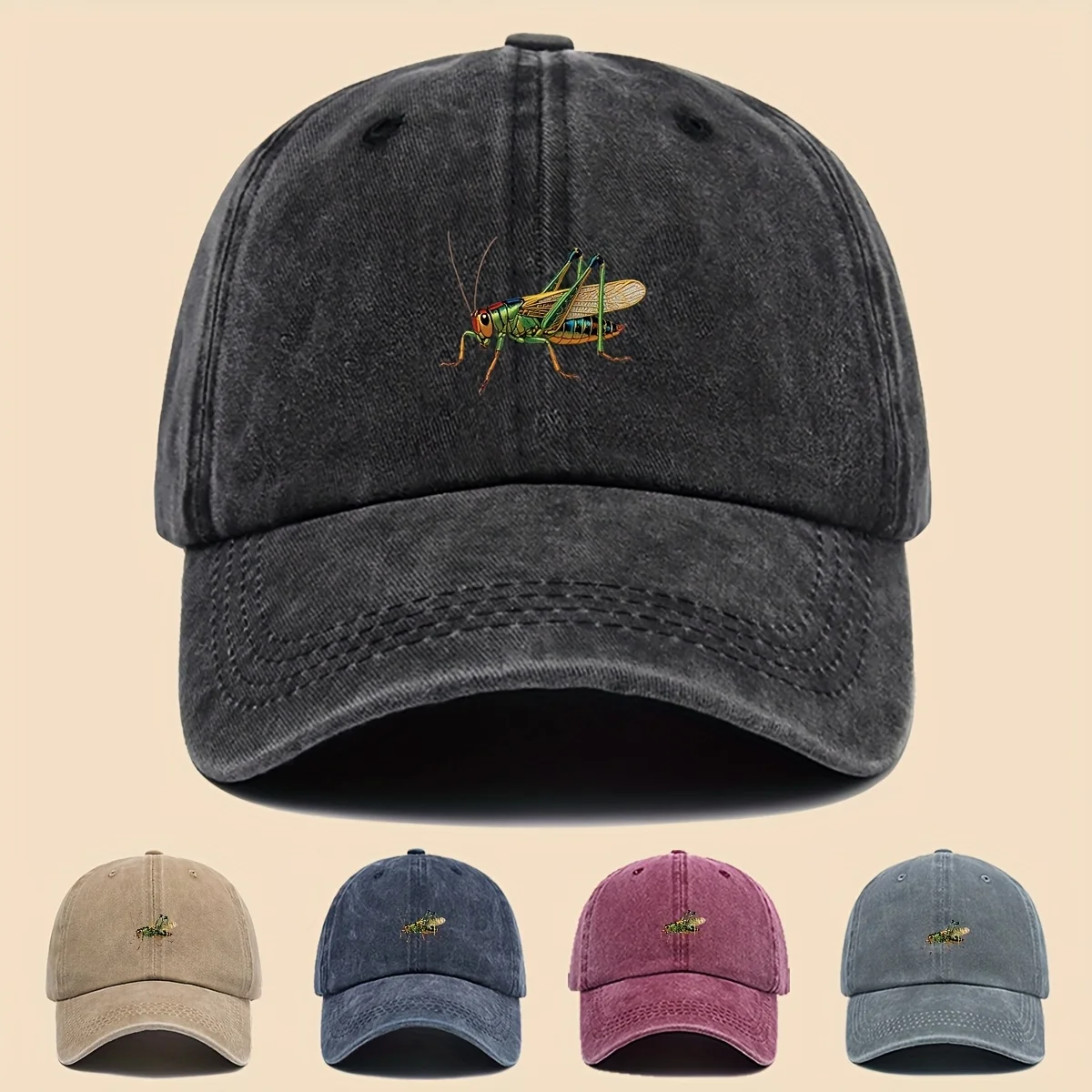 1pc Exquisite Printed Baseball Cap with Stylish Cricket Design, Insect-Themed Duckbill Hat - Adjustable Size, Breathable & Comfo