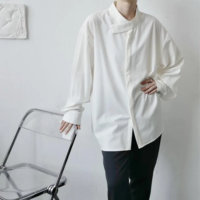 

Men's Japanese Style Personality Asymmetric Collar Design Loose Long Sleeve Shirt Autumn New Niche Design Casual Shirt