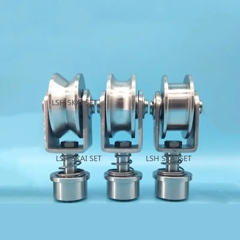 1Pc/304 Stainless Steel Bearing Rotating Universal Pulley U/V/H Groove Guide Wheel Spring Shock Caster Sliding Door Track Wheel