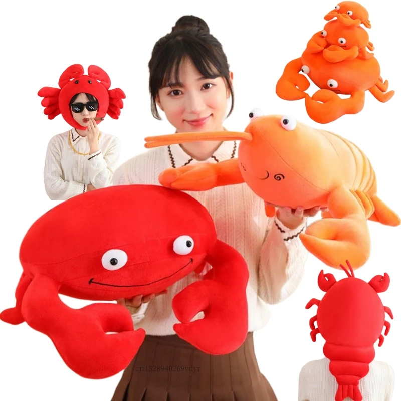 Hot Sale Stuffed Animals Lobster Crab Head Coverings Hat Super Soft Dolls Throw Pillow Girls Boys Baby Birthday Gifts Home Decor