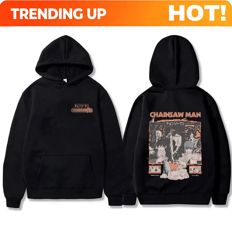 Customization Anime Chainsaw Man Hoodie Funny Cartoon Denji Pochita Graphic Hooded Sweatshirt Men Women Manga Casual Vintage Ove