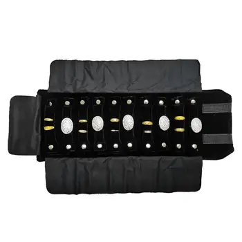 便攜式戒指旅行包 首飾旅行卷包 小號黑色天鵝絨折疊首飾收納包 10 最佳銷售 珠寶袋 - №5