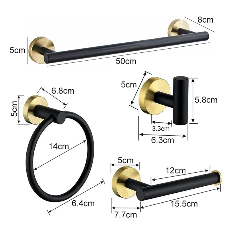 ELLEN Bathroom Accessories Toilet Paper Holder Towel Holder Set Bath Shower Towel Ring Robe Hook Black Hardware ELB5600