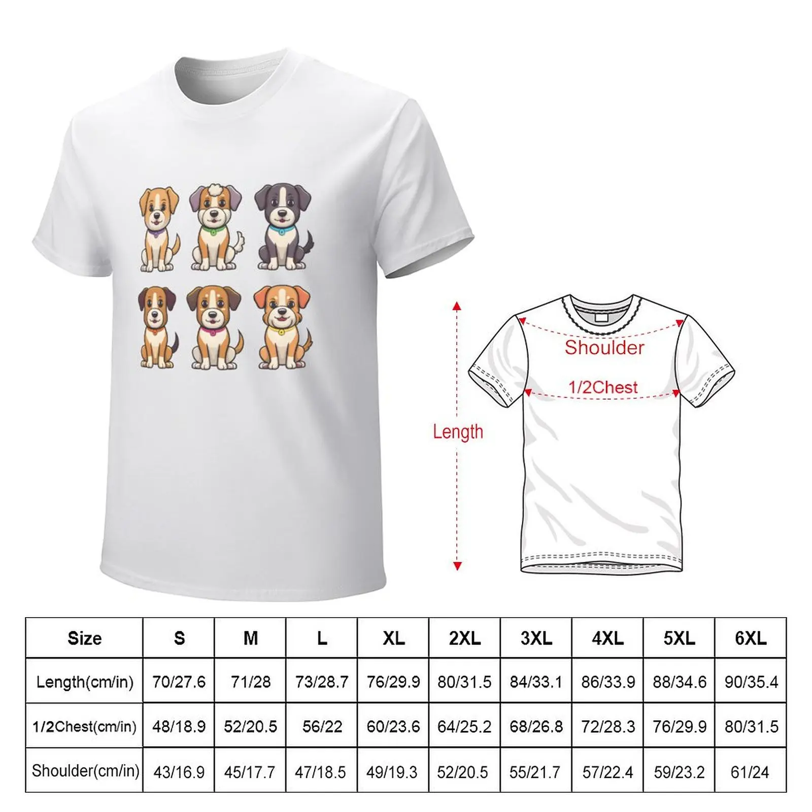 6 Cute Cartoon Dogs Pack T-shirt for a boy Short sleeve tee tops quick drying black t shirts for men