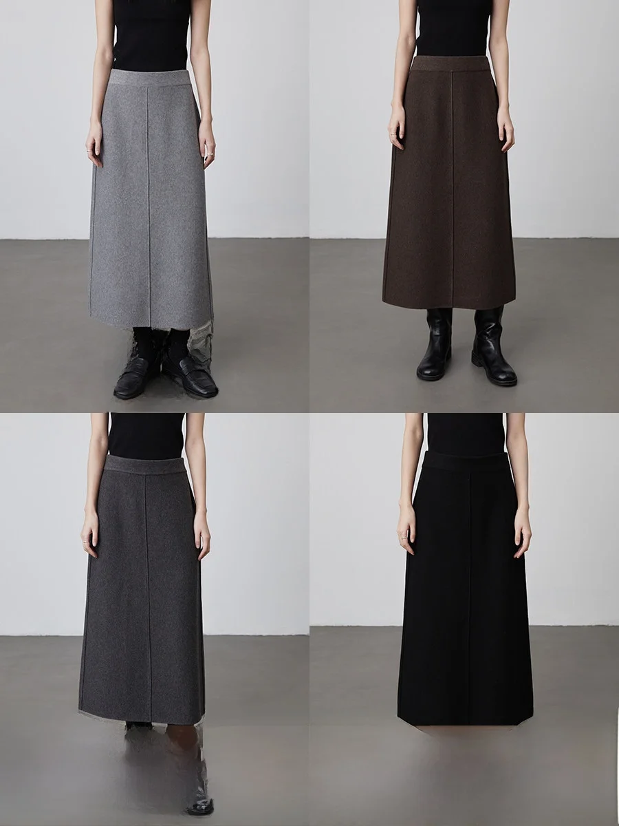 

Slimming Effect Knitted Straight Midi Skirt Simple Color Commute Friendly Casual Wear mid Waist Design H-ape