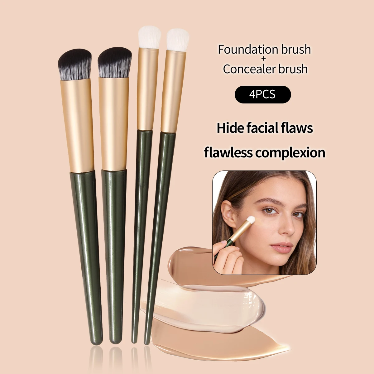 4-teiliges Make-up-Pinsel-Set – Konturpinsel, Nasenschattenpinsel, Finger-Concealer-Pinsel, Pinsel für Tränenrillen und Augenringe