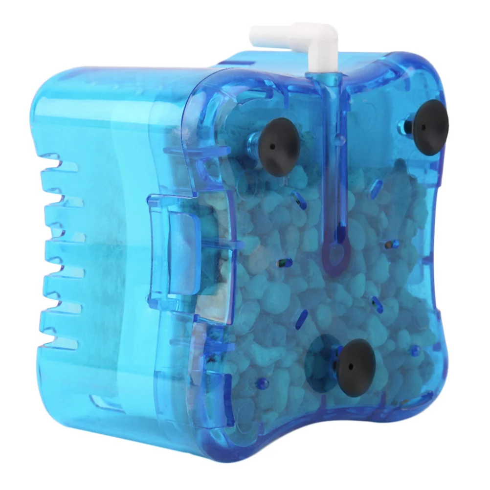 

Pneumatic Aquarium Filter Blue 8X8X5.5Cm Triple Filtration System For 10-60Cm Fish Tank Activated Carbon Water Biofilter