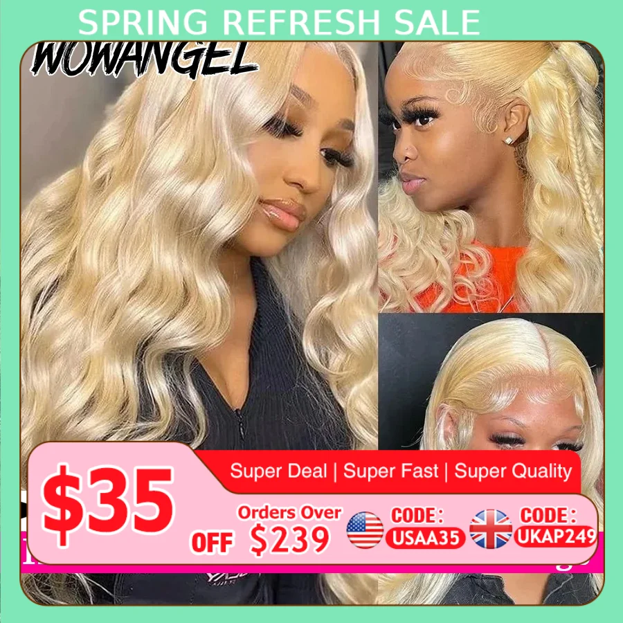 WowAngel #613 13x6 HD Lace Full Frontal Wigs Blond Body Wave Human Hair Wigs Skins Melted Deep Parting Brazilian Hair For Women