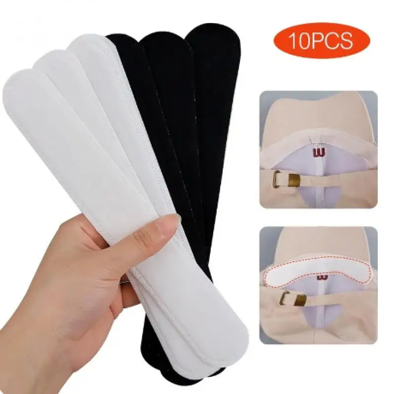 10Pcs Cotton Sweat-Absorbing Liner Pads Hat Anti-Dirt Sports Belt Cap Rim Size Reducer Sticker Neckline Invisible White Tape