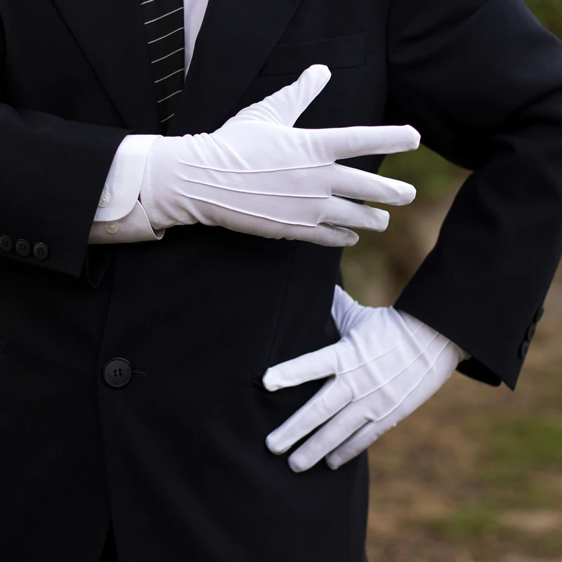 4Pieces Tuxedo Gloves White Formal Uniform Cotton Gloves Men Bleathable Full Finger for Guard Band Butler Costume Black Gloves