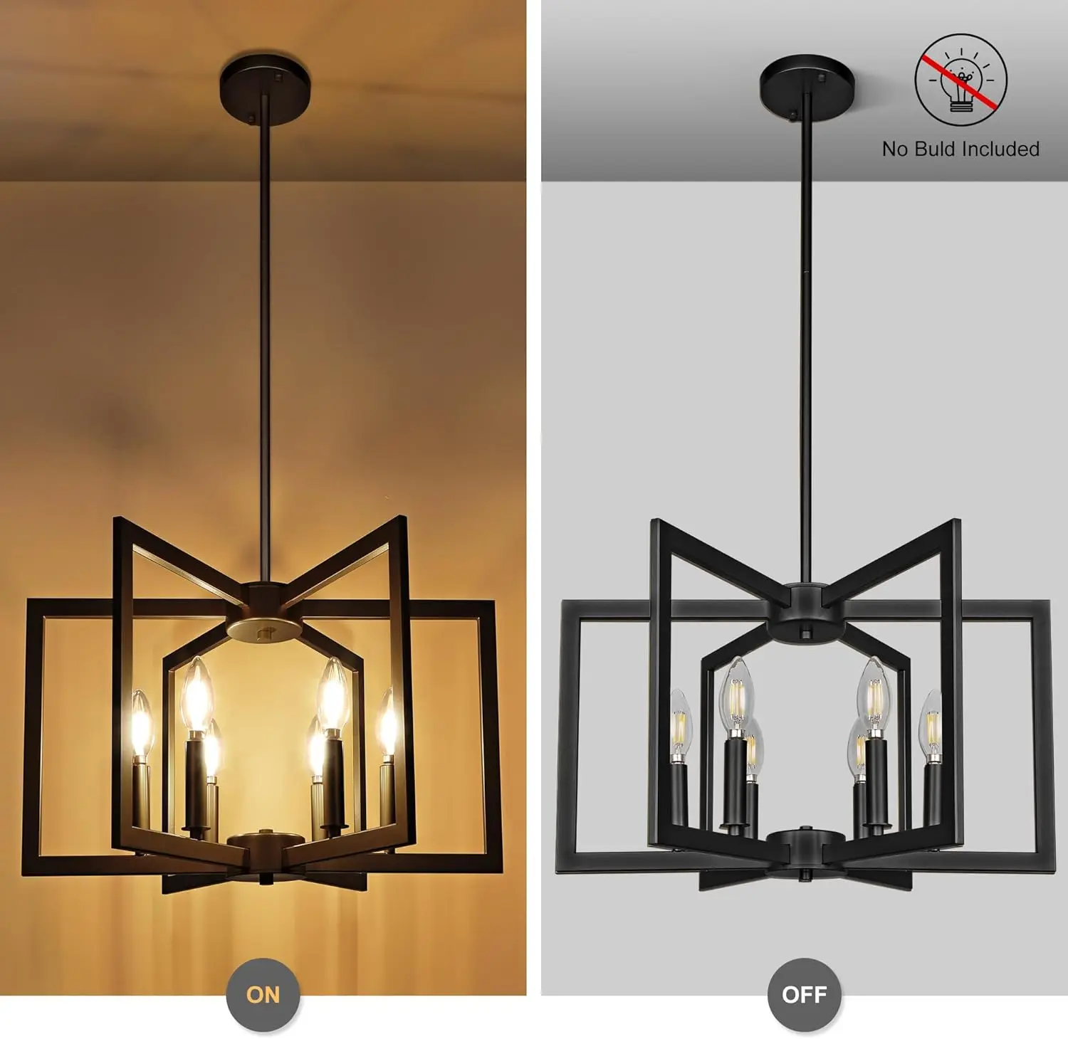 6-Light Modern Farmhouse Black Chandeliers For Entryway, Geometric Pendant Lights Kitchen Island, Hanging Industrial Metal