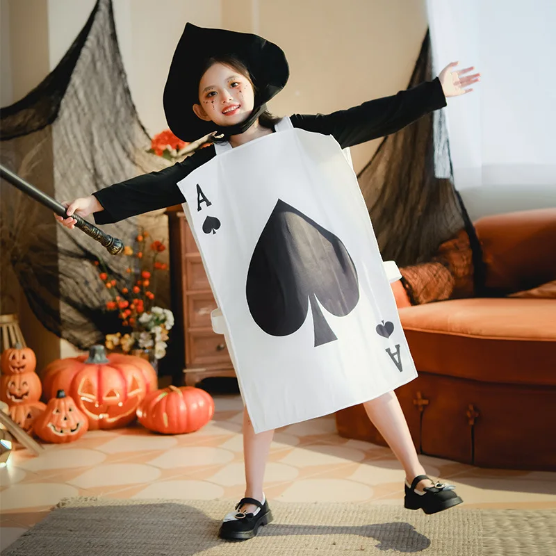 

Halloween Kids Costumes Fairy Tale Playing Cards Black Heart Peach Ace Kids Festive Spooky Costumes