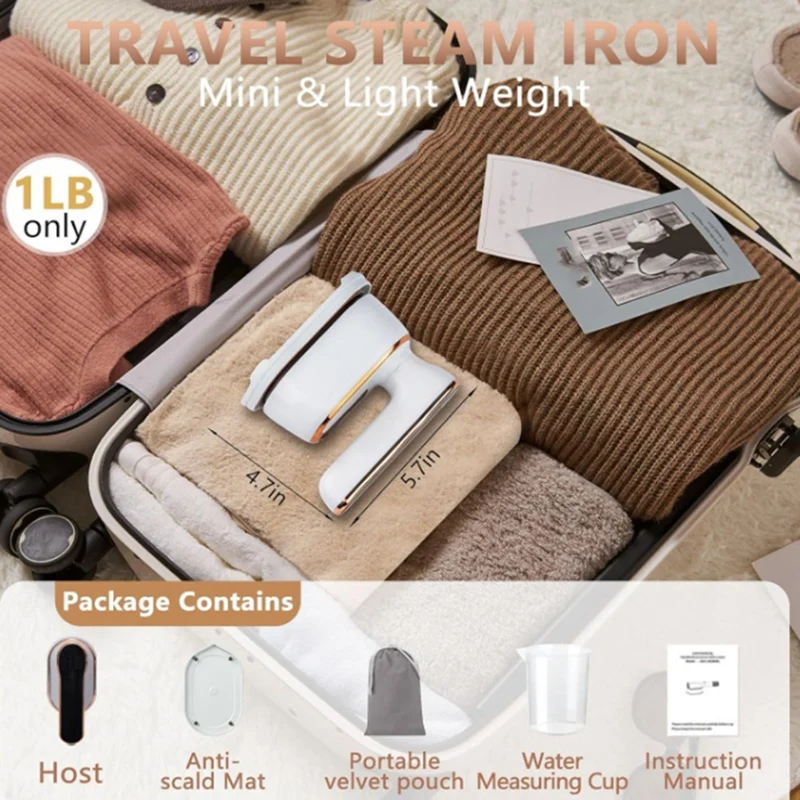 ABGP-1000w Travel Steamer Iron สําหรับเสื้อผ้า LED เครื่องรีดผ้าไอน้ําขนาดเล็กมือถือขนาดเดินทางขนาดเล็กเดินทาง