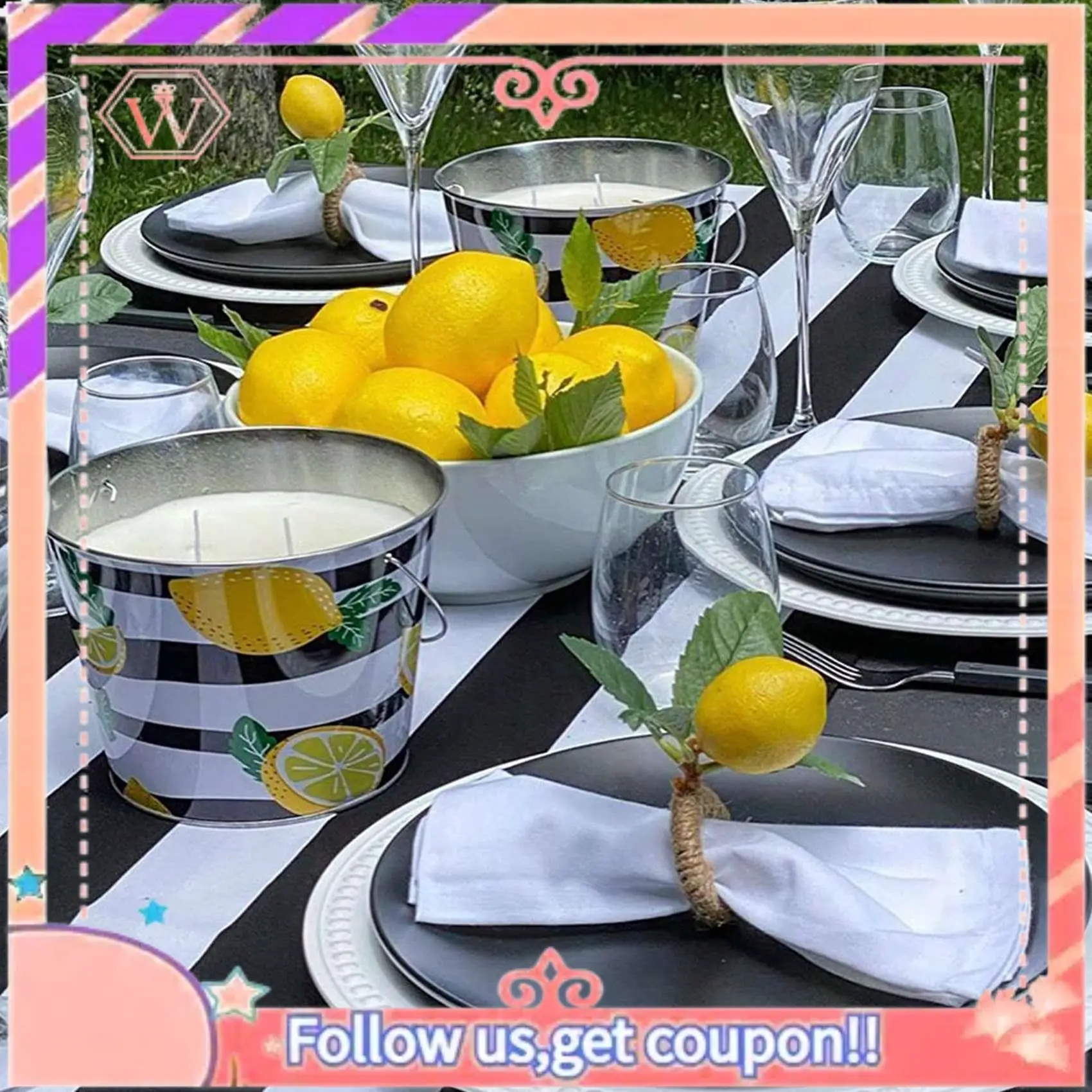 AT84-10X Lemon Napkin Rings Set,Lemon Vine Napkin Rings,Dinning Table Setting Napkin Holder For Dining Table,Holiday Decor