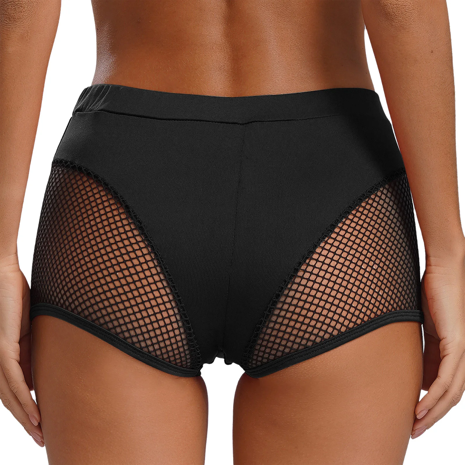 Womens Yoga Sports Shorts Mid Waist Elastic Waistband Hot Pants Fishnet Booty Shorts Music Festival Workout Dance Beach Clubwear