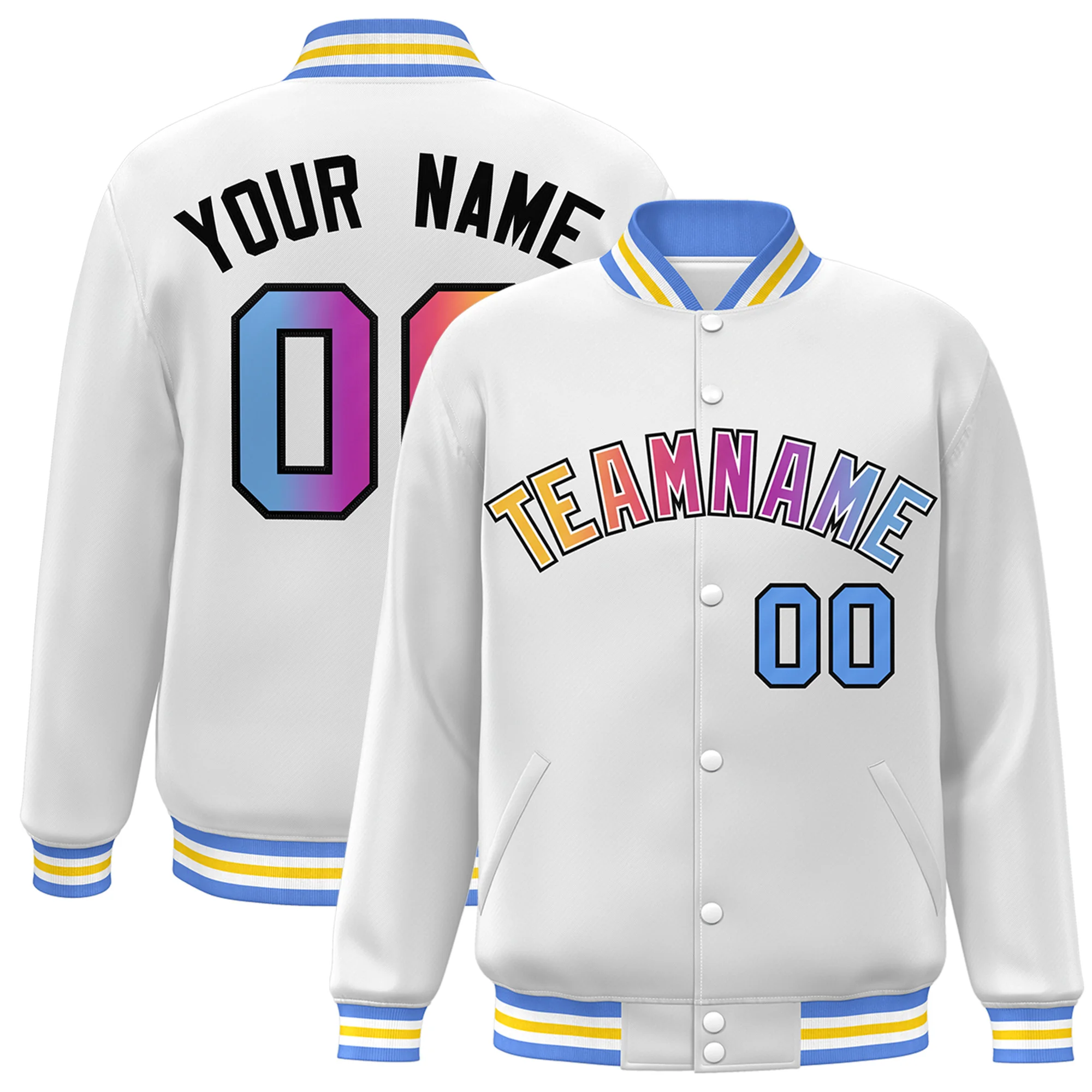 Custom Baseball Jacket  Full-Snap Gradient Jacket Personalized Name Number Logo Varsity Letterman Sports Coat image 3
