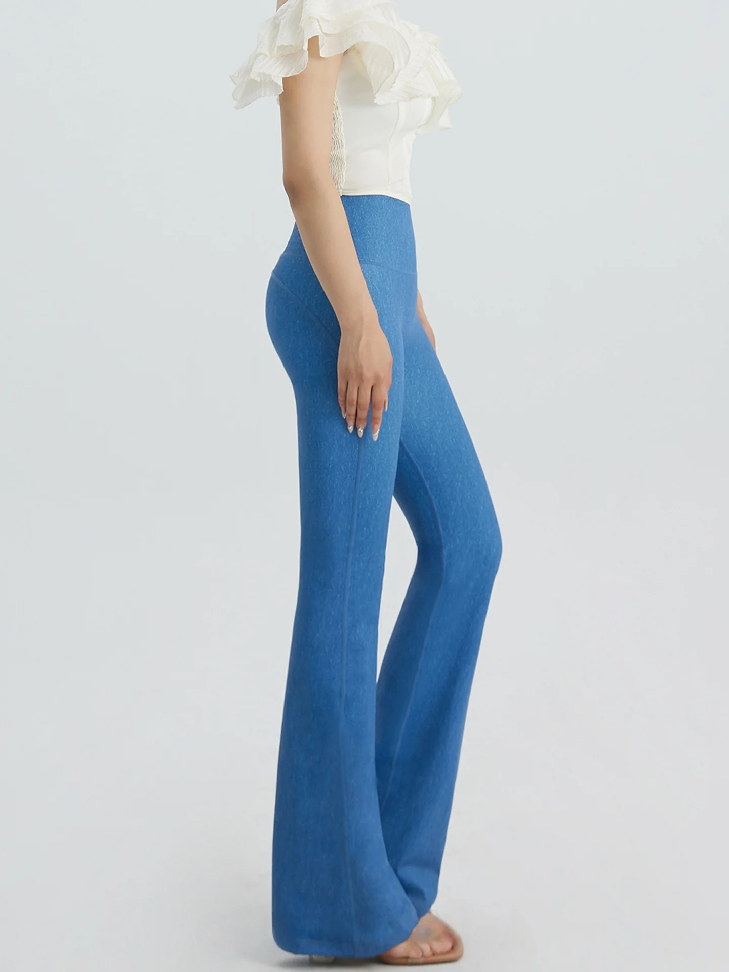 

Джинсы-клеш Cofina с высокой талией, женские, осенние, синие, из искусственного денима, для йоги, повседневные, с высокой талией, клеш