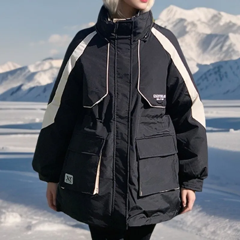 

Winter Cold Weather 2025 Women's Tapered Fit Puffer Coat Thickened Warm Military Style Mid-Length Down Outwear