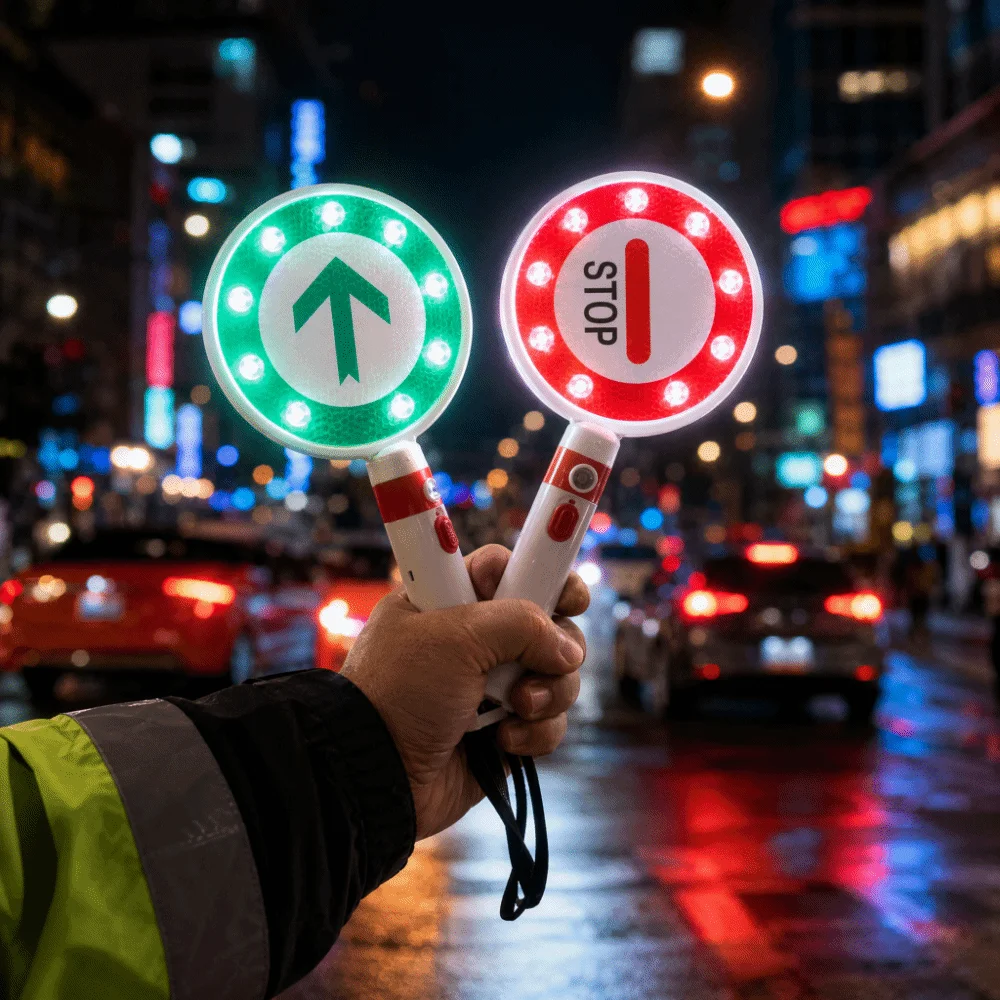 Public Safety Protection Reversible Handheld Stop Sign Reflective LED Road Safety Sign Anti-shock Neon Warning Sign School