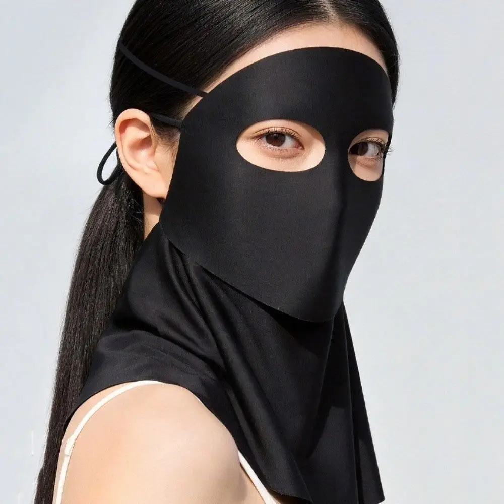 Simple Sun Protection Ice Silk Face Veil Solid Color Polyester Sunscreen Mask Eye Corner Protection Full Face Neck Wrap Male