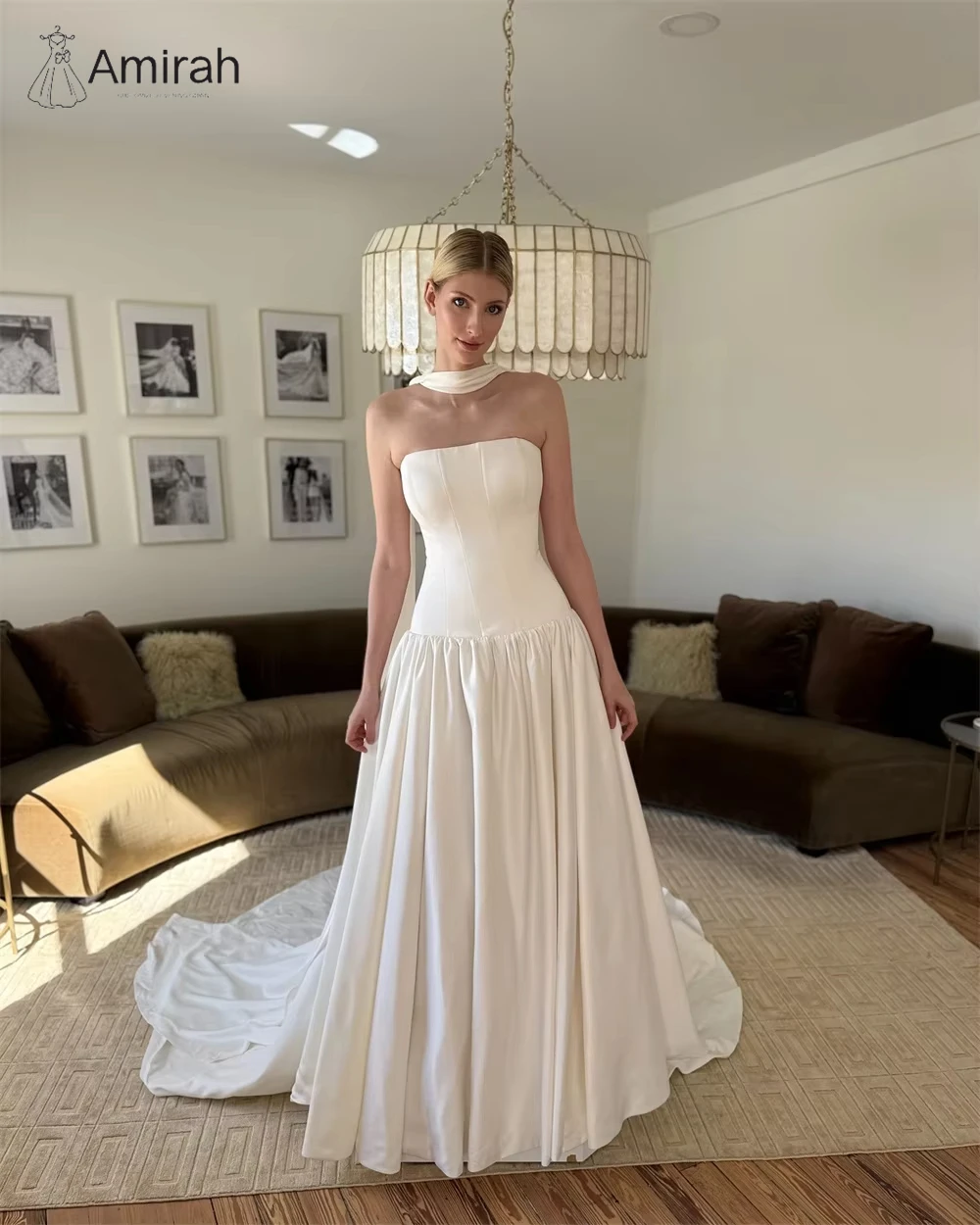 아미라 우아한 화이트 이브닝 드레스 여성 우아한 프롬 드레스 2025 A라인 쉬폰 맞춤 제작 오프숄더 리본 볼 가운