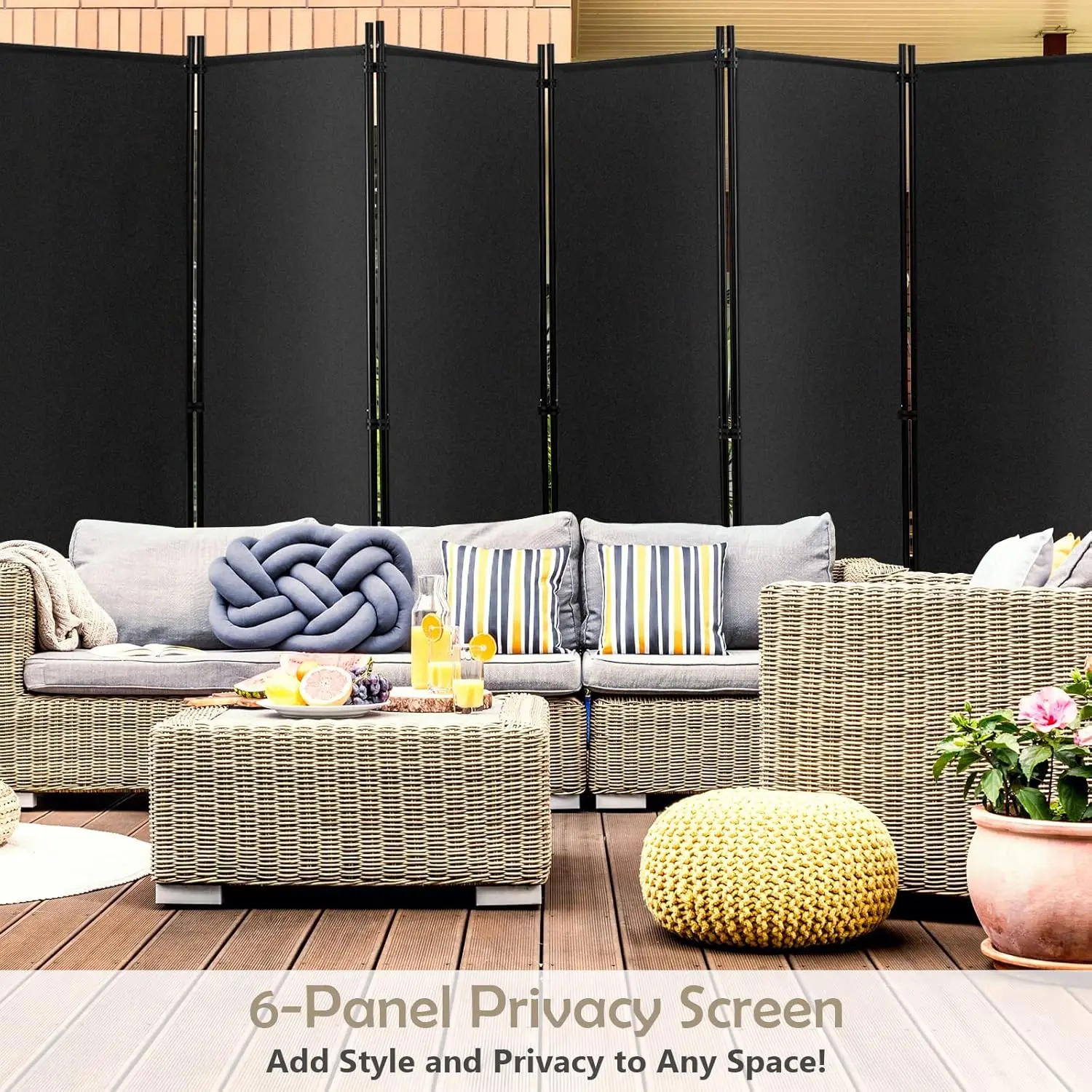 Folding Room Divider, 6FT Rolling Privacy Screen with Lockable Wheels, Portable Room Partition Screen, Freestanding Wall Divider