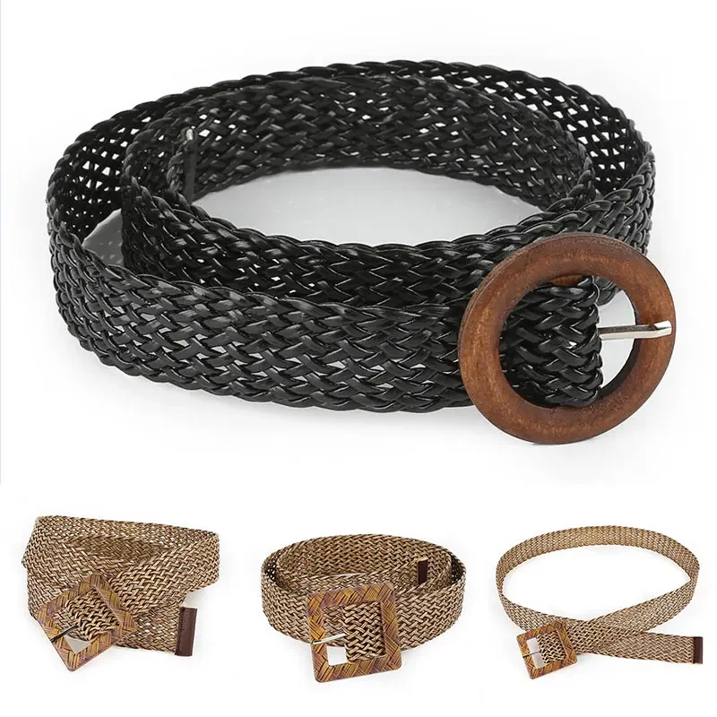 

Fashion Straw Belt Women Braided Waist Plus Size Female Belts for Women Woven Buckle Boho Wide Cummerbunds Braid Belt