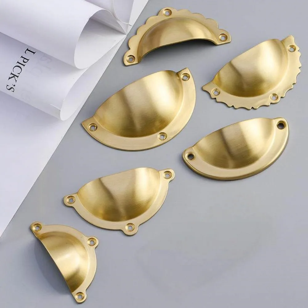 Antique Copper Shell Brass Drawer Pull Handle 70/80/82mm Classical Vintage Handle for Medicine Cabinet Wooden Furniture