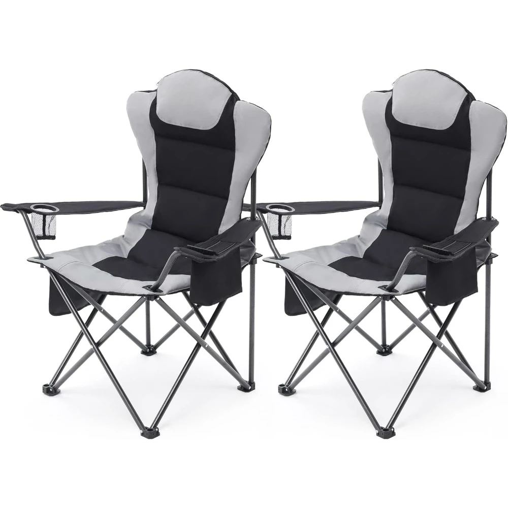 

2 Pack Camp Chairs , Outdoor Folding Camping Chairs with Cup Holder & Cooler Bag for Outside Supports Up To 300lbs