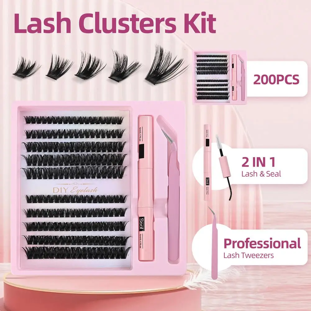 200 pçs kit de clusters de cílios macios extensões de cílios individuais com chicote inferior diy kit de extensão de cílios compõem cílios diy