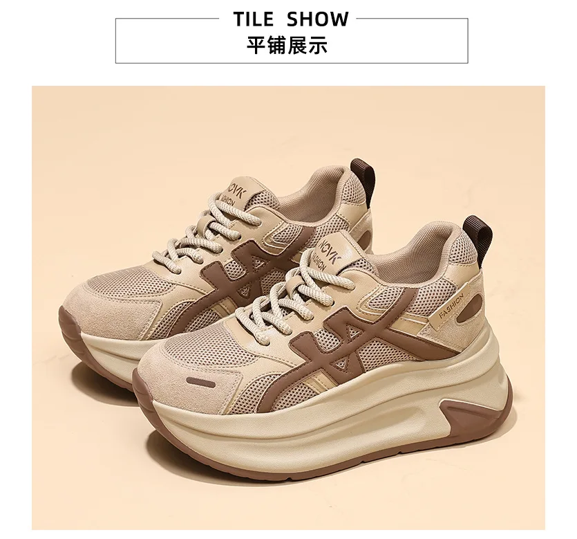 New Arrival 2026 Spring Chunky Sneakers Women's Thick Bottom Casual Mesh Shoes 8CM High Platform Breathable Sports Dad Shoes