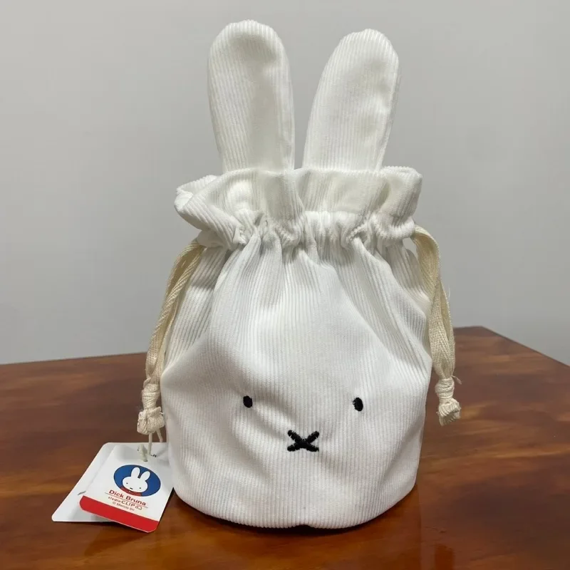 Miffy Corduroy Drawstring Bundle Pouch Kawaii Lovely Travel Portable Cosmetic Storage Washing and Rinsing Money Handheld Bag