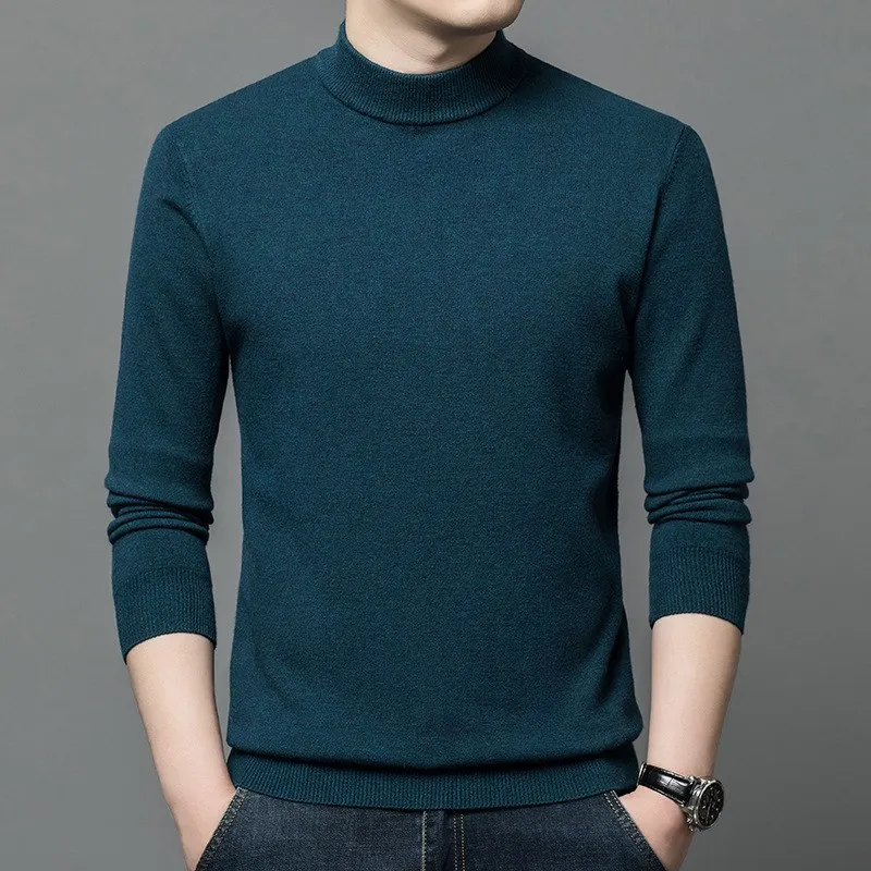 

Men's Winter Knitted Wool Blend Sweater Thiened f High Collar Pure Color Warmly Comfortable Breathable Casual Knitwear