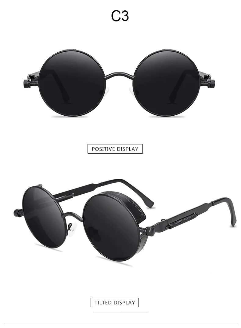 Metall Steam Punk Stil Sonnenbrille Steampunk Mode Männer Retro Runde Sonnenbrille – Detail 4