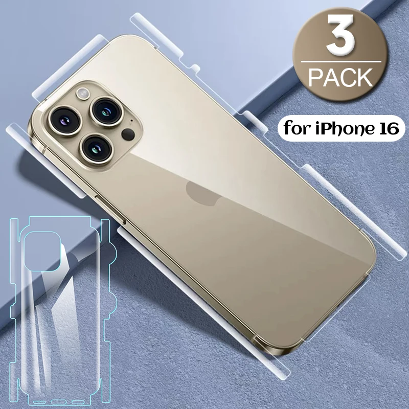 1-3PCS HD Unbreakable Hydrogel Film for iPhone 16 Pro Max Plus 16Pro Phone Back Rear Cover Side Edges Protector Film Accessories