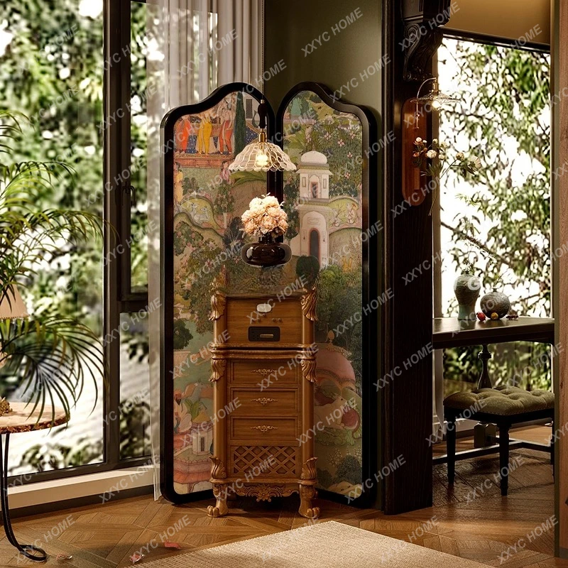 Solid wood screen partition living room folding mobile entrance sofa background decoration folding screen