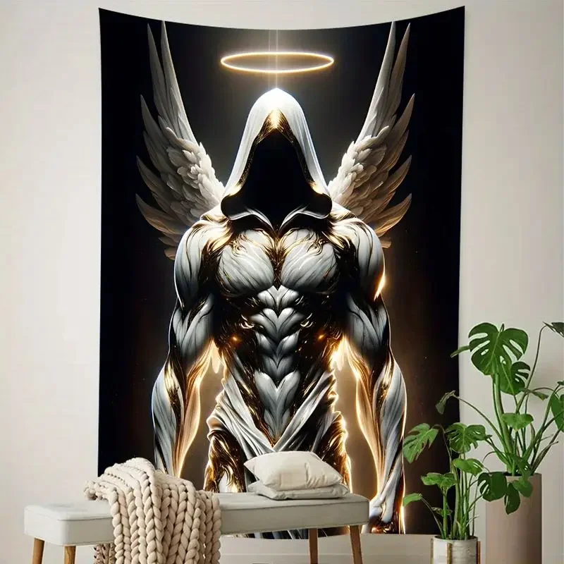 VIKAMA Gilded Wings Halo Holy Light Angel Dark Tapestry Hanging Cloth Trendy Cool Wall Decoration Room Decoration