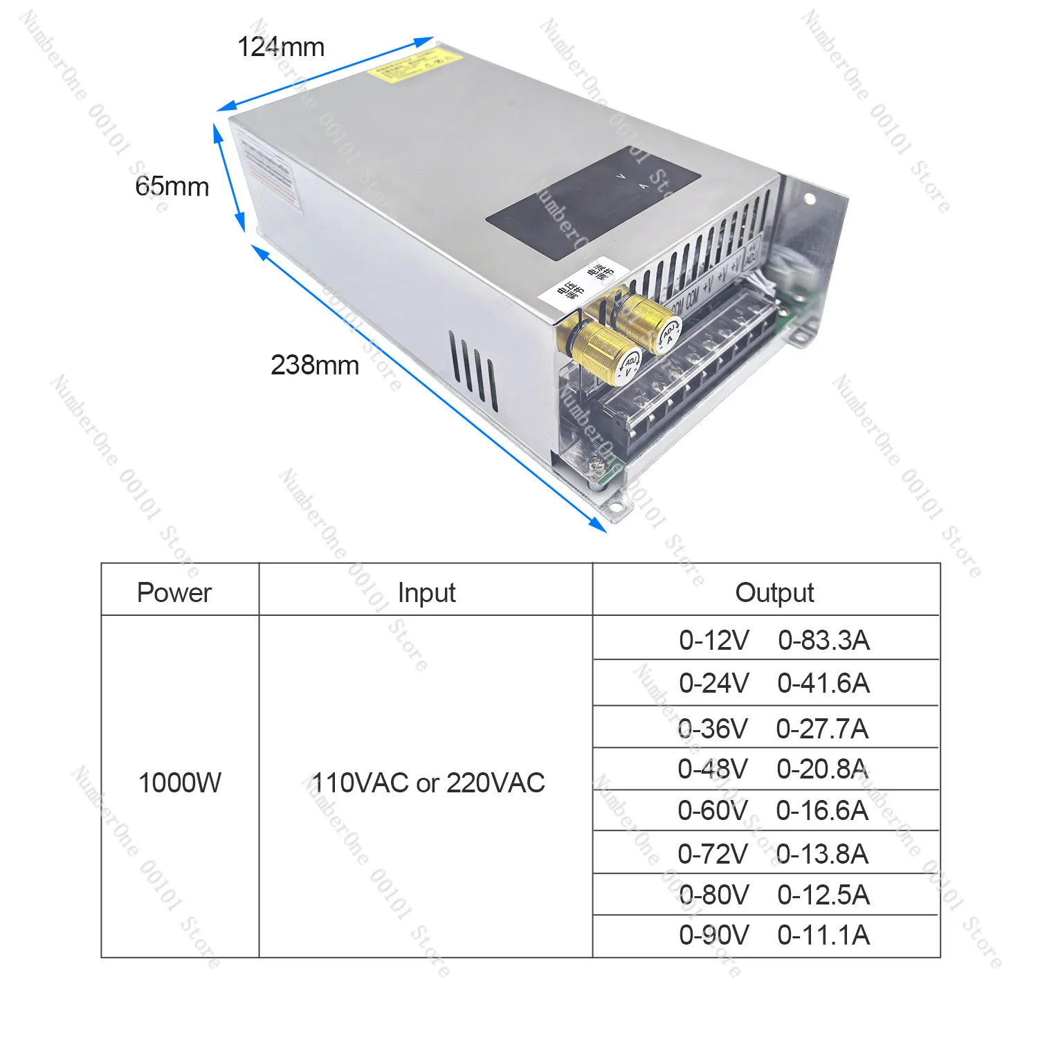 1000W Digital Display Switching Power Supply 48V 20.8A  Adjustable Transformer AC DC  PSU Cc Cv Battery Charge Mini Size
